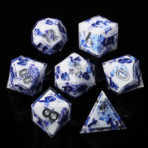 DND Resin Sharp Edge Polyhedral Dice Set,for Dungeons and Dragons RPG MTG Table Games,7 Pcs Handmade Porcelain Dice Set - color: Ceramic Dream