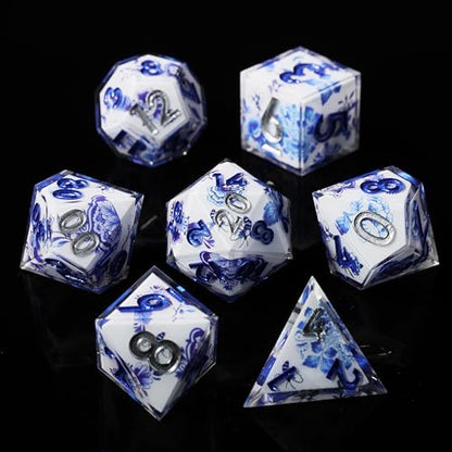 DND Resin Sharp Edge Polyhedral Dice Set,for Dungeons and Dragons RPG MTG Table Games,7 Pcs Handmade Porcelain Dice Set - color: Ceramic Dream
