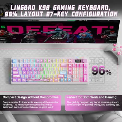 LINGBAO K98 PRO Anime Mechanical Keyboard Wireless, with Screen & Knob,RGB Gaming Keyboard, Tri-Mode BT5.0/2.4GHz/USB-C, Gasket Mount Hot Swappable Linear Switches Gamer Keyboards for PC/Mac/Android - color: K98Pro | 10000mAh | Anime Pink