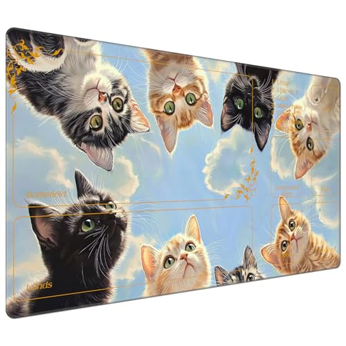 for MTG Playmat with Zones 24 x 14 inches for TCG Playmats Non-Slip Rubber Base Commander Play Mat for MTG Mat Iorcana Trading Card Game, Adorable Cats - color: Adorable Cats, size: 24" x 14"
