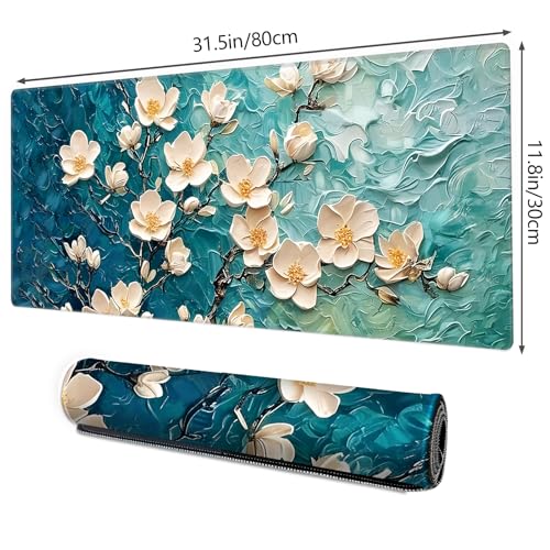 Galdas Gaming Mouse Pad XXL XL Large Long Extended Big Mousepad Non-Slip Rubber Keyboard Desk Pad with Stitched Edges for Laptop Home Office (31.5x11.8x0.08 Inch) … (Painting Flowers) - color: Painting Flowers