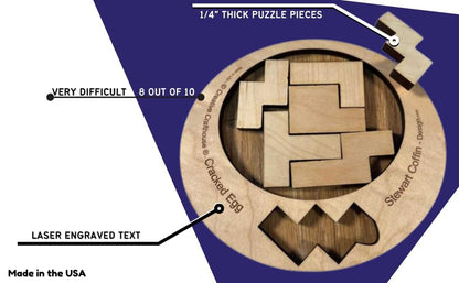 Creative Crafthouse Cracked Egg Wood Brain Teaser Puzzle for Adults | Fit all 6 wood pieces into the egg-shaped opening. A level 8 of 10 Stewart Coffin dissection puzzle, made in the USA. - style: Cracked Egg