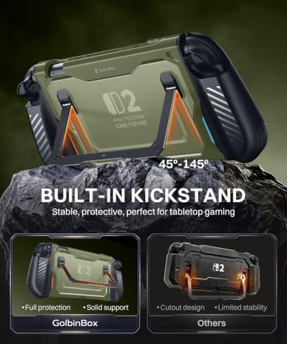 GolbinBox Hard Shell Case for Nintendo Switch 2 with Kickstand, Green | Magnetic split design, aluminum stand, military-grade protection, detachable Joy-Con covers, for travel and commuting - color: Green