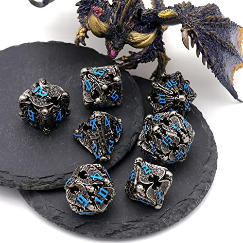 DND Dice, Dungeons and Dragons Dice Metal Dice Set D&D with Box HNCCESG Unique Role Playing Dice Hollow Polyhedral Starter Dice Gaming for Board Game RPG (Angel Blue Number) - color: Angel Blue Number
