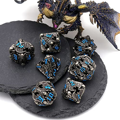 DND Dice, Dungeons and Dragons Dice Metal Dice Set D&D with Box HNCCESG Unique Role Playing Dice Hollow Polyhedral Starter Dice Gaming for Board Game RPG (Angel Blue Number) - color: Angel Blue Number
