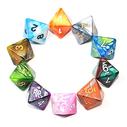 SmartDealsPro 10-Pack D4 D6 D8 D10 D12 Multi Colored Polyhedral Dice for for Dungeons and Dragons DND RPG MTG Table Games (Double Color, D8) - color: Double Color, size: D8-18.5mm