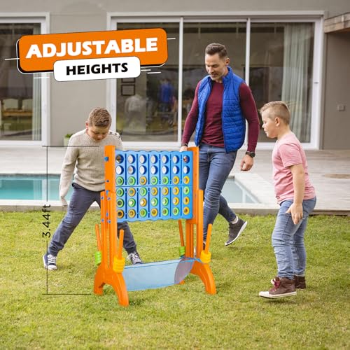 Ayeboovi Jumbo 4-in-A-Row Game, Adjustable Height 4-to-Score | Family Strategy Board Game with Mesh Pocket, Oversized Backyard Outdoor Game for Kids & Adults