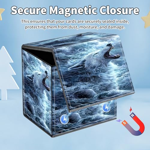 Card Deck Box for MTG Commander,Collectible Trading Storage Box Fits 120+ Single Sleeved Cards Magnetic Case PU Leather for Magic Commander TCG CCG MTG,Cloud White Wolf - color: Cloud White Wolf
