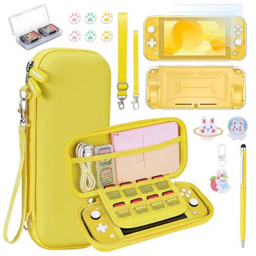 innoAura Switch Lite Case 18-in-1 Accessories Bundle for NS Switch Lite (2019), with Protective Carrying Case, Game Holder, Screen Protector & Cute Thumb Grips, Yellow - color: Yellow, size: for Switch Lite (2019)