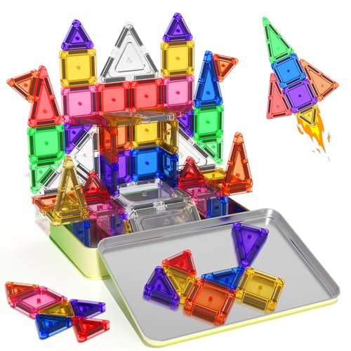 65PCS Mini Travel Magnetic Tiles with Case Set Toddler Essentials Toys, Magnetic Building Blocks Kids Games Sensory Montessori Education Learning Toys for 3+ Year Old Boys Girls Birthday Gifts - color: Color7