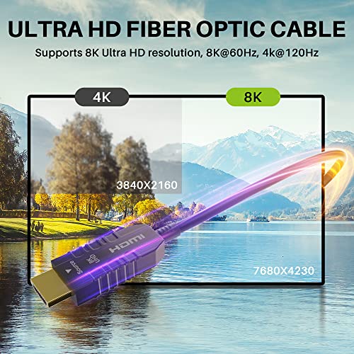 Certified 8K Fiber Optic HDMI 2.1 Cable 100 FT, Real HDMI® Cable, Ultra HD, 48Gbps, Supports 8K@60Hz, 4K@120Hz, Dynamic HDR, HDCP 2.2&2.3, Dolby, eARC for Xbox, Series X, Laptop, Switch, PS5, UHD TV - size: 100FT, style: 1 Pack