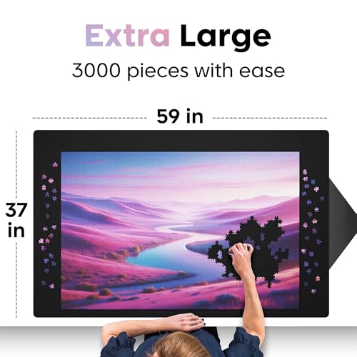 Premium Puzzle Mat - 37 x 59 Inches - Up to 3000 Pieces - Jigsaw Puzzle Roll Up Mat - Non Slip Rubber Bottom - Soft Polyester Surface - with Gift Packaging - style: 3000 Gift