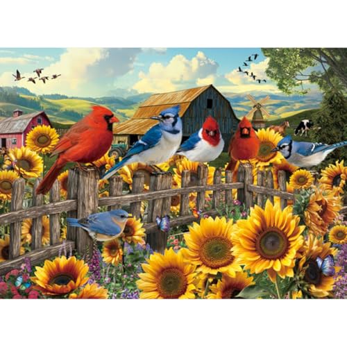 HUADADA-Sunflower Birds-Jigsaw Puzzles for Adults 1000 Pieces, Interlock Perfectly No Dust, Impossible Difficult Hard Fun 1000 Piece Jigsaw Puzzles for Adults-1:1 Poster - color: Sunflower Birds