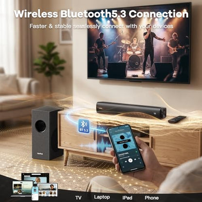 Sound Bar for Smart TV, Karaoke Sound Bar with Wireless Microphones, 2.1CH Soundbar with Subwoofer, BT 5.3 Surround Sound System for TV, Home Theater Soundbar Speakers with Bluetooth/ARC/AUX for Party