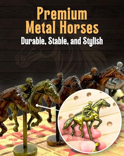 Horse Racing Board Game - Large 22 Inches Folding Horse Race Game Board Adult - Exciting Family Racing Set with Built-in Storage for Premium Chips, 2 Sets of Cards, 2 Dice, and 11 Metal Derby Tokens - style: Checkered Flag