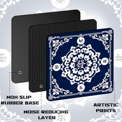 Blue Mahjong Mat for Table (31.5 X31.5 in), Non-Slip Noise Reduction | Mahjong Table Mat, Mah Jong Mat with Carrying Bag, Game Table Cover for Mahjongs Poker Card Dominoes, Christmas Gift - color: Fa
