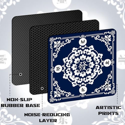 Blue Mahjong Mat for Table (31.5 X31.5 in), Non-Slip Noise Reduction | Mahjong Table Mat, Mah Jong Mat with Carrying Bag, Game Table Cover for Mahjongs Poker Card Dominoes, Christmas Gift - color: Fa