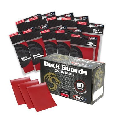BCW Deck Guard - Double Matte 500 Count Box (10 Packs of 50 Sleeves) | Acid-Free, No PVC | Fits 2.5" x 3.5" Game Cards | Archival Safe Sleeves for Card Protection (Red) - color: Red