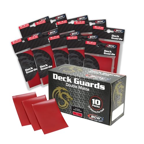 BCW Deck Guard - Double Matte 500 Count Box (10 Packs of 50 Sleeves) | Acid-Free, No PVC | Fits 2.5" x 3.5" Game Cards | Archival Safe Sleeves for Card Protection (Red) - color: Red