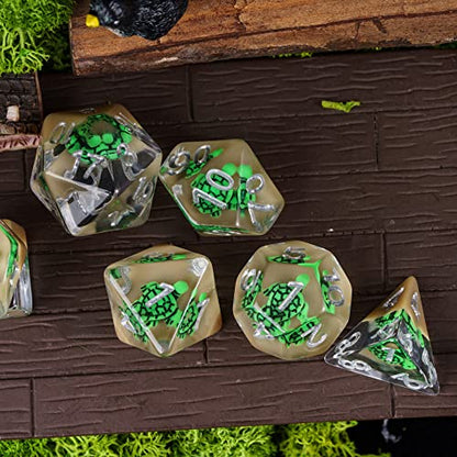 Cusdie 7-Die DND Dice, Polyhedral Dice Set Filled with Animal, for Role Playing Game D&D Dice (Green Turtle) - color: Green Turtle