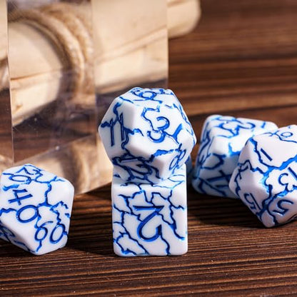 DND Dice Set, 7PCS Crackle Design Polyhedral Dice Set D&D for Role Playing Game and Other Tabletop Games（White） | Leather Storage Bag, DM Gift, for Dungeons and Dragons Role Playing Games - color: Crackle-blue