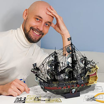Piececool 3D Metal Puzzles for Adults, The Queen Anne's Revenge Pirate Ship Model Kits, 3D Watercraft Model Building Kit, DIY Craft Kits Difficult 3D Puzzles for Family Time - color: Anne's Revenge