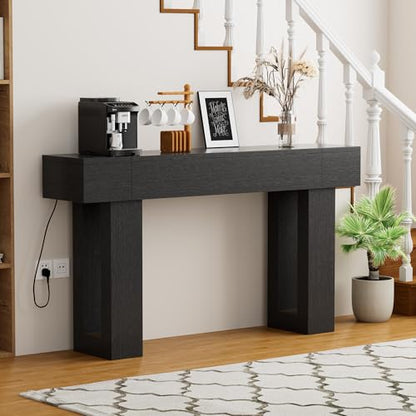 63 Inch Long Console Table, Narrow Rectangular Sofa Table Behind The Couch, Farmhouse Entryway Table for Entrance, Hallway, Living Room (Black) - color: Black, style: No Socket