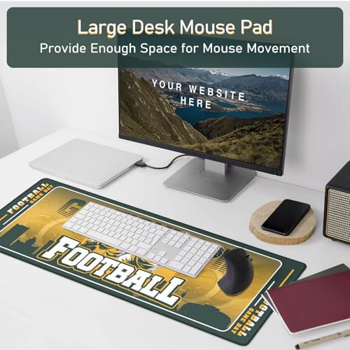 Football Desk Mat, Large Stitched Edges Gaming Mouse Pad, Green Keyboard Mat for Laptop Computer Desktop - 31.5x12 Inch for Football Fans - color: Dark Gree Football