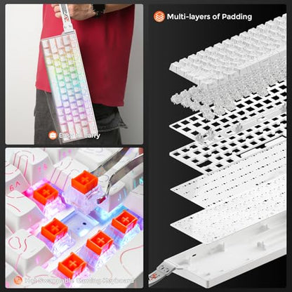 DAREU COOL60 60% Hall Effect Gaming Keyboard with Magnetic Switch, SOCD, 0.01mm Actuation Adjustable Rapid Trigger,8000 Hz Polling, Topographic PBT Keycaps, Hot-swap, RGB Backlit - color: White