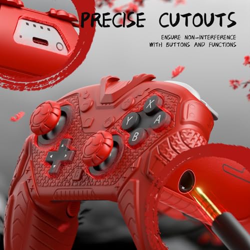 PlayVital for Nintendo Switch 2 Pro Controller Skin Cover – Samurai Armor Edition Silicone Case for Switch 2 Pro Controller with Back Button Caps & Thumb Grip & Sticker, Shockproof - Red - color: Red
