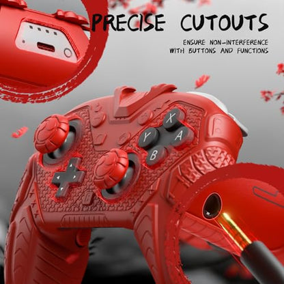 PlayVital for Nintendo Switch 2 Pro Controller Skin Cover – Samurai Armor Edition Silicone Case for Switch 2 Pro Controller with Back Button Caps & Thumb Grip & Sticker, Shockproof - Red - color: Red