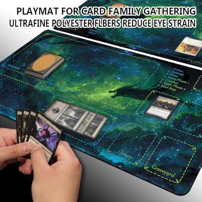 Stitched TCG Playmat, 24x14 Inches with Divided Card Areas, Non-Slip Tabletop Playmat Comes with Storage Bag, Ideal for Trading Card Game Enthusiasts (Dragon Shadow Planet-with Zone) - color: Dragon Shadow Planet-with Zone