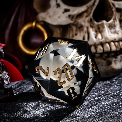 Cusdie Large D20 Dice 55mm with Sharp Edges, D&D 20 Sided Dice, Handmade DND Giant D20 for RPG, Table Games(White Skull) - color: White Skull
