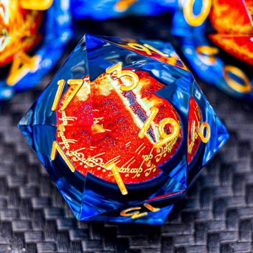 ARUOHHA DND Resin Dice Gazes Eye Dice Golden Blue Liquid Core Flaming RPG Sharp Edged Dice Set with Gift Box, Polyhedral D and D Dice Set Compatible with Dungeons Dragons Role Playing Game D20 D6 - color: Sl01-blue Gold
