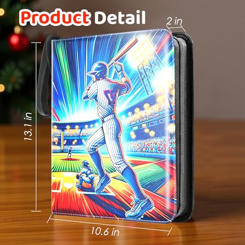900 Pockets Trading Baseball Card Binder with Sleeves, 50 Removable Pages, 3 Ring Zipper Binder Collectable Card Book Album with Strap, Leather Sport Games Cards Folder, Card Collector Gifts - color: Baseball
