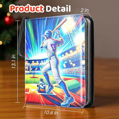 900 Pockets Trading Baseball Card Binder with Sleeves, 50 Removable Pages, 3 Ring Zipper Binder Collectable Card Book Album with Strap, Leather Sport Games Cards Folder, Card Collector Gifts - color: Baseball