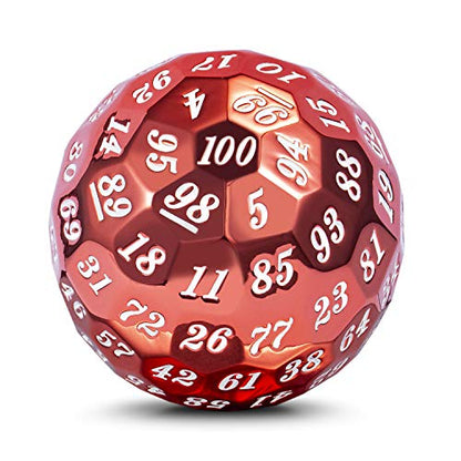 DNDND Single Metal D100 Polyhedral Dice Set Red 100 Sided Die with Metal Case and Velvet Pouch(Red with White Number) - color: Red With White Number