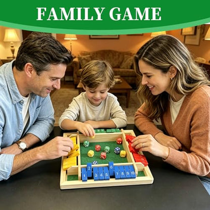 Shut The Box Dice Game, Wooden Strategy Board Game for 2-4 Players | Tabletop Math Game, 8 Dice Included, Velvet Storage Bag, Multicolor Design, Family Game Night, Pub Game - style: 4 Player-Multicolor