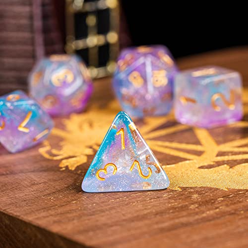 UDIXI 11-Pieces DND Dice Set Iridecent Swirls, Glitter Polyhedral D&D Dice | Purple & Blue Colors, Gold Number, Velvet Dice Bag Packaging, for Dungeons and Dragons Role Playing Games and Tabletop Games - color: 11 Piece Purple Blue Glitter Dice