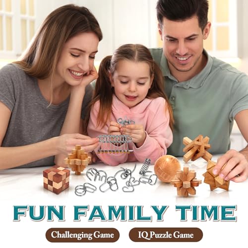 Brain Teaser Wooden Metal Puzzles - Easter Gifts for Kids Teens Brain Teaser Disentanglement Iron Link Unlock Interlock Game Chinese Ring Magic Trick Toy for Party Favors Kids Adults Challenge 32pack