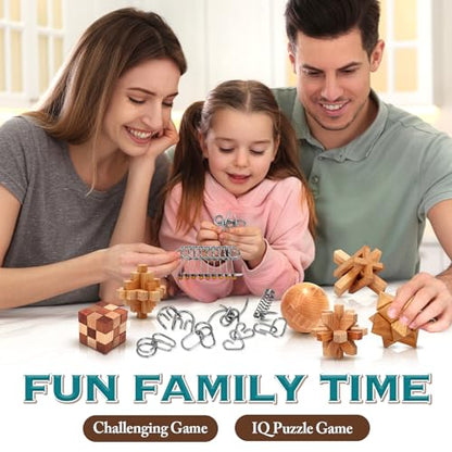 Brain Teaser Wooden Metal Puzzles - Easter Gifts for Kids Teens Brain Teaser Disentanglement Iron Link Unlock Interlock Game Chinese Ring Magic Trick Toy for Party Favors Kids Adults Challenge 32pack