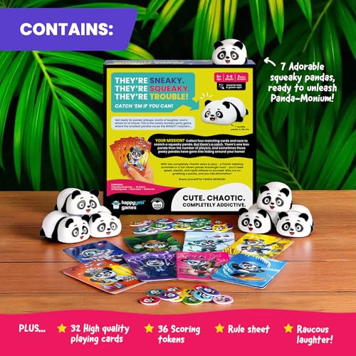 Panda-MONIUM – A Scavenger Hunt Board Game with Squeaky Pandas. Family Fun! | Get ready for panda-pileups, snorts of laughter, and a whole lot of chaos! A fast-paced, laugh-out-loud card game. Age 5+