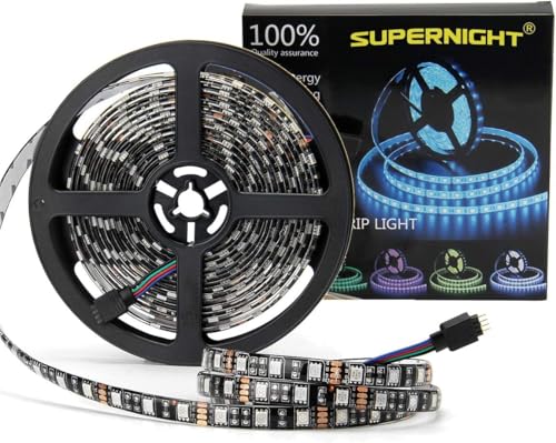 SUPERNIGHT RGB LED Strip Lights Waterproof, 16.4ft 300LEDs (2 Pcs) | Color Changing, Cuttable, Flexible LED Light Strip for Bedroom, TV Back Lighting, Christmas, Valentine's Day, Black PCB