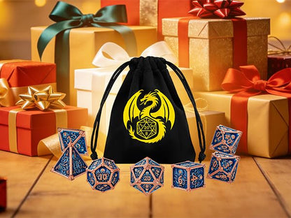 Metal Dice Set, Octopus Pattern, 7pcs Polyhedral Metal DND Dice Set, DND Starter Set, D&D Gifts with Gift Bag, Role Playing Board Games Accessories, Red Copper Border Blue - color: Blue With Gift Bag