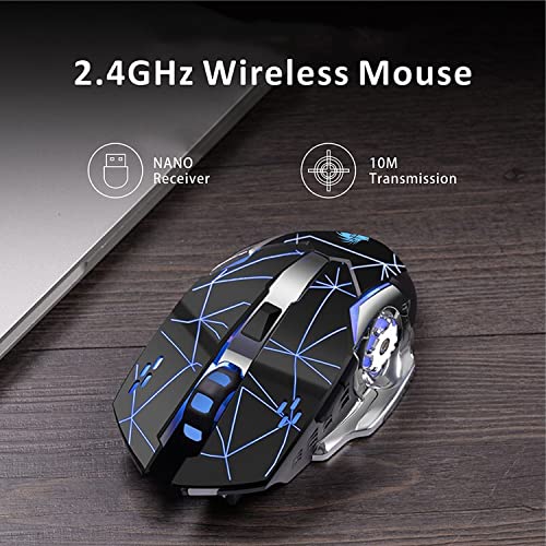 Uciefy Q85 Rechargeable Wireless Gaming Mouse, 2.4G LED Optical Silent Wireless Computer Mouse with 4 LED Light, 3 Adjustable DPI, Ergonomic Design, Auto Sleeping (Starry Black) - color: Starry Black