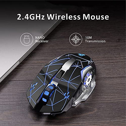 Uciefy Q85 Rechargeable Wireless Gaming Mouse, 2.4G LED Optical Silent Wireless Computer Mouse with 4 LED Light, 3 Adjustable DPI, Ergonomic Design, Auto Sleeping (Starry Black) - color: Starry Black