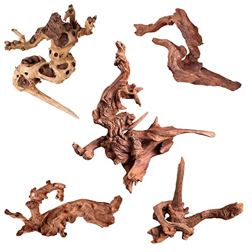 majoywoo Natural Small Coral Driftwood for Aquarium Decor Fish Tank Decorations, Assorted Driftwood Branch 4.5-7.5" 5 Pcs, Reptile Decor - size: Mopani Driftwood 4.5 to 7.5 Inch (Pack of 5)