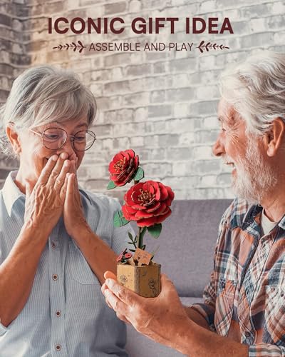 3D Flower Wooden Puzzles for Adults-Red Camellia, DIY Wooden Flowers Model Kit Building Set Crafts Birthday Gifts, Artificial Botanical Collection Creative Gift Idea/Housewarming (113PCS) - style: TW - Red Camellia