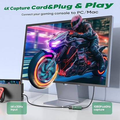 Video Capture Card,4K USB 3.0 HDMI to USB C Capture Card,1080P 60FPS Capture Card for Gaming, Streaming, Compatible with IPad Windows Mac OS Switch PS5/4 Xbox OBS Zoom DSLR Camera (Green)