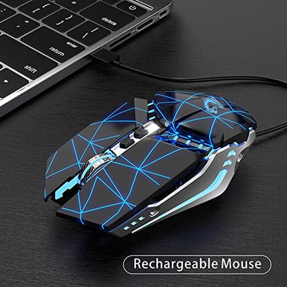 TENMOS T12 Wireless Gaming Mouse Rechargeable, 2.4G Silent Optical Wireless Computer Mice with Changeable LED Light for Laptop PC, 7 Buttons, 3 Adjustable DPI (Starry Black) | 2.4GHz Optical, 7 Color LED Lights, Quiet Click,Side Buttons,3 Adjustable DPI,E